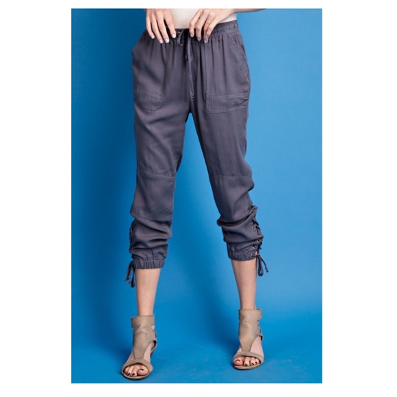 easel Pants & Jumpsuits Side Laceup Cropped Joggers Slate Blue